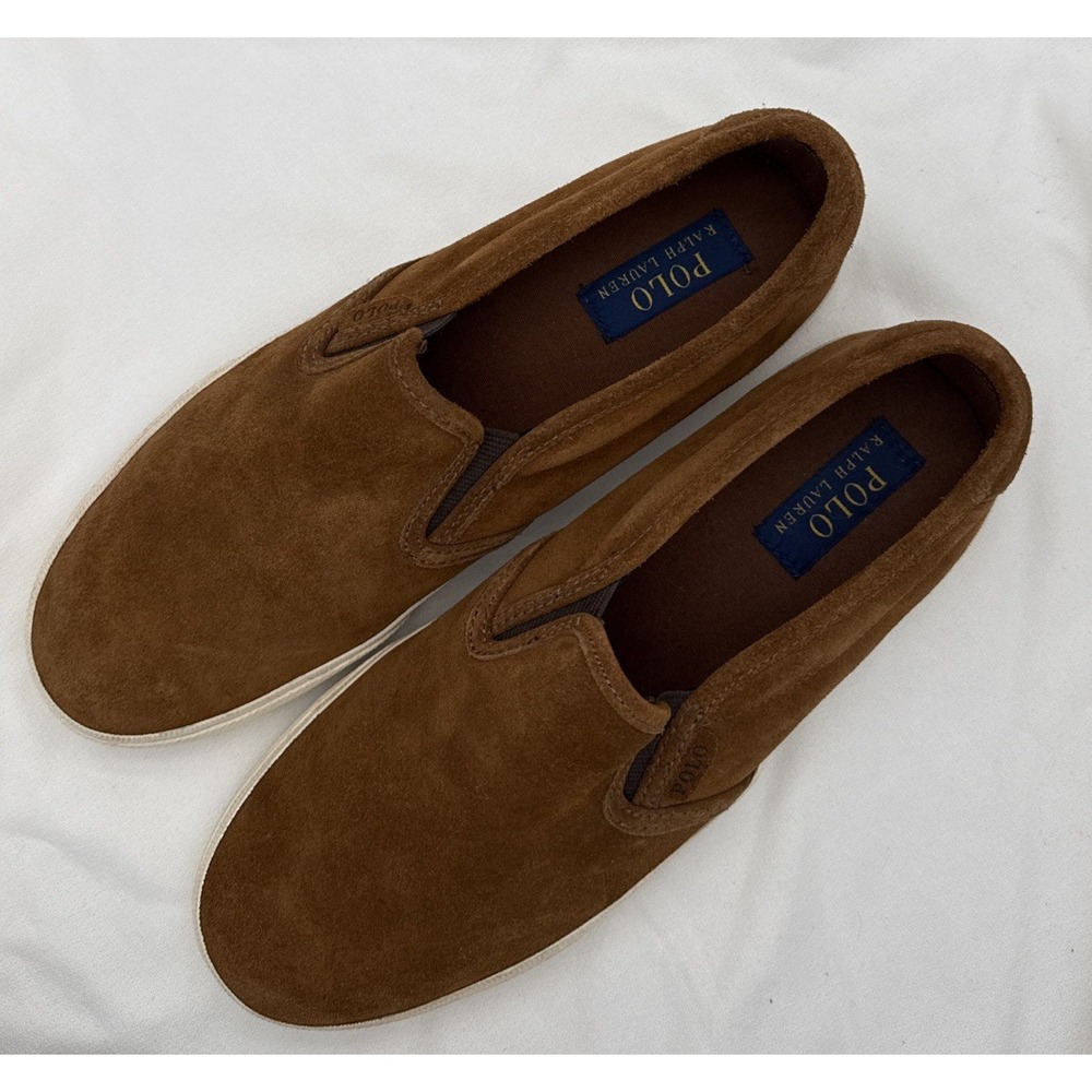 Polo Ralph Lauren Vaughn II Mens Slip-On Suede Sneakers Brown Sz 9.5D Preppy